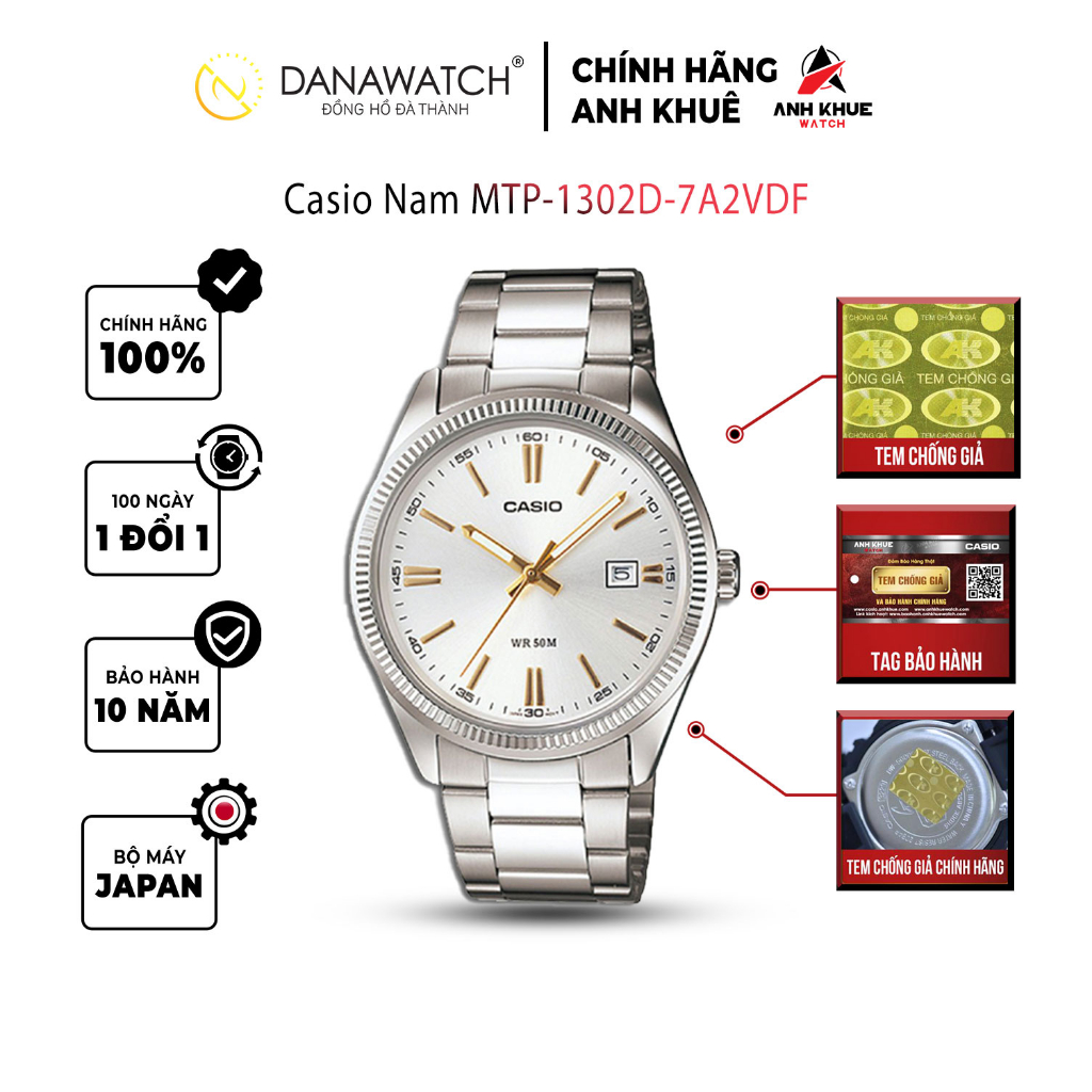 Đồng hồ Casio Nam chính hãng Casio Nhật Bản MTP-1302D-7A2VDF thép không gỉ chống nước tốt