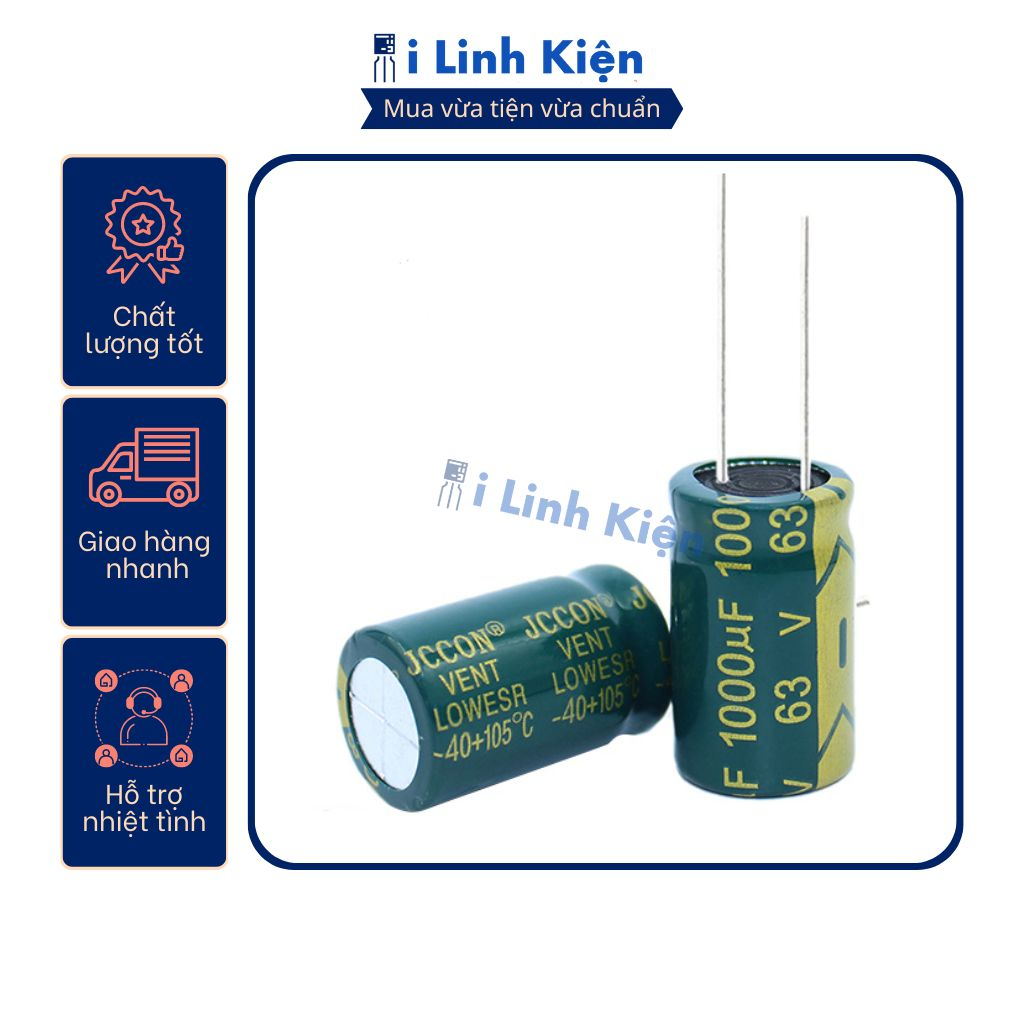 Tụ hóa 63V 1000uF 16x25mm tần số cao chất lượng tốt.