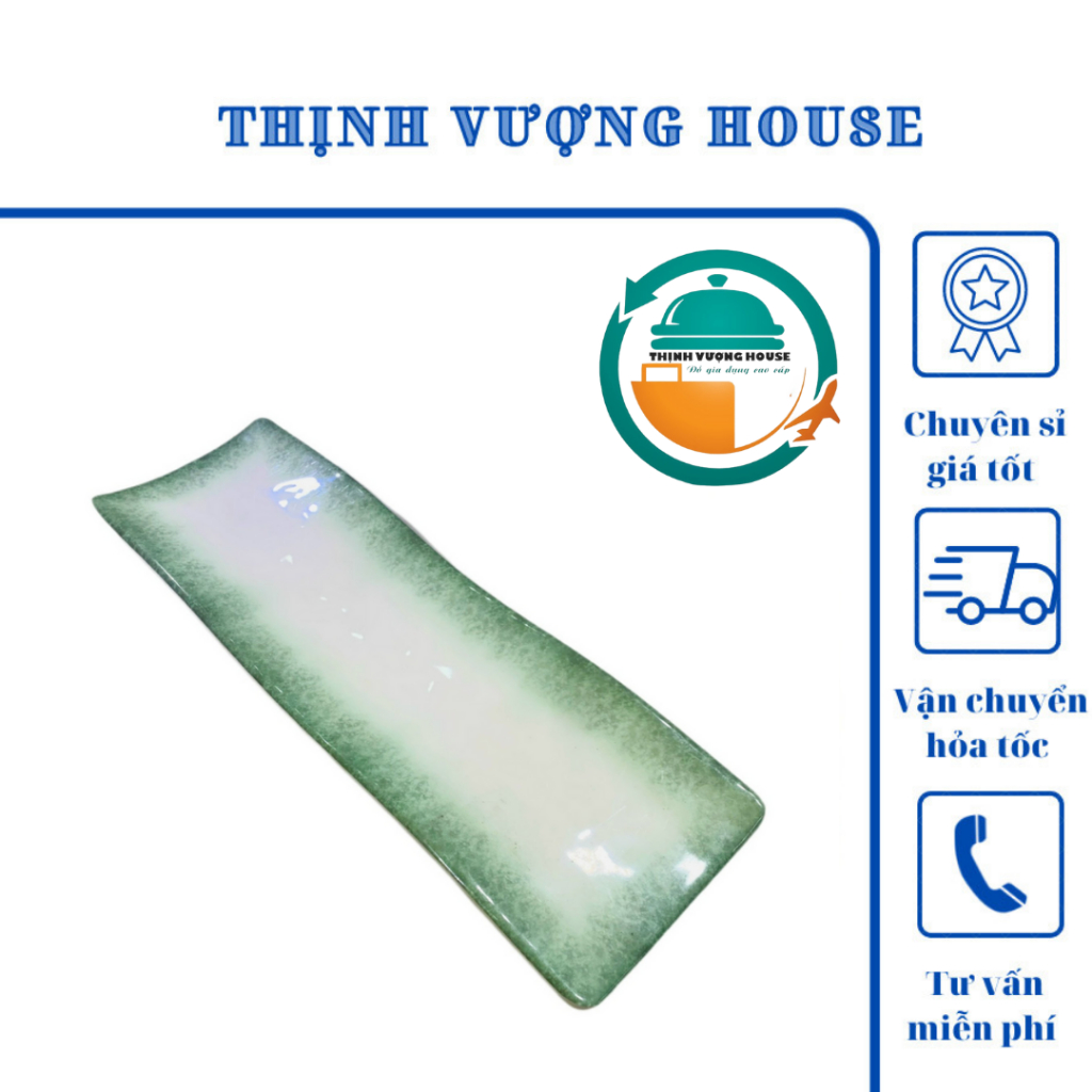 Đĩa chữ nhật để sashimi hình sóng họa tiết xanh ngọc chất liệu Nhựa Melamine