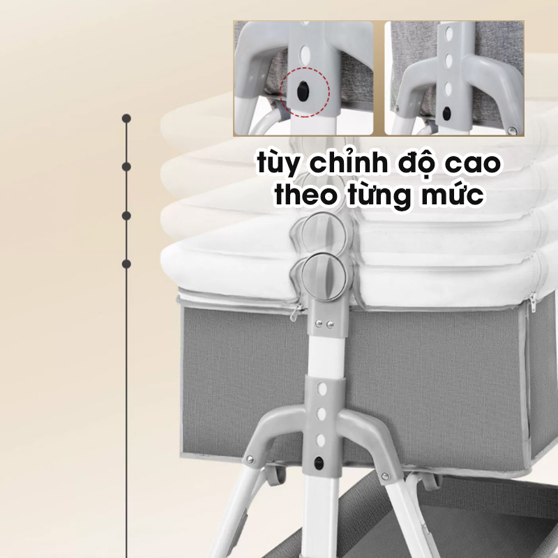 Nôi ghép giường cho bé HAPAIR đa năng có thể gập lại tháo rời di động, tùy chỉnh độ cao chống trào ngược-Bảo hành 2 năm