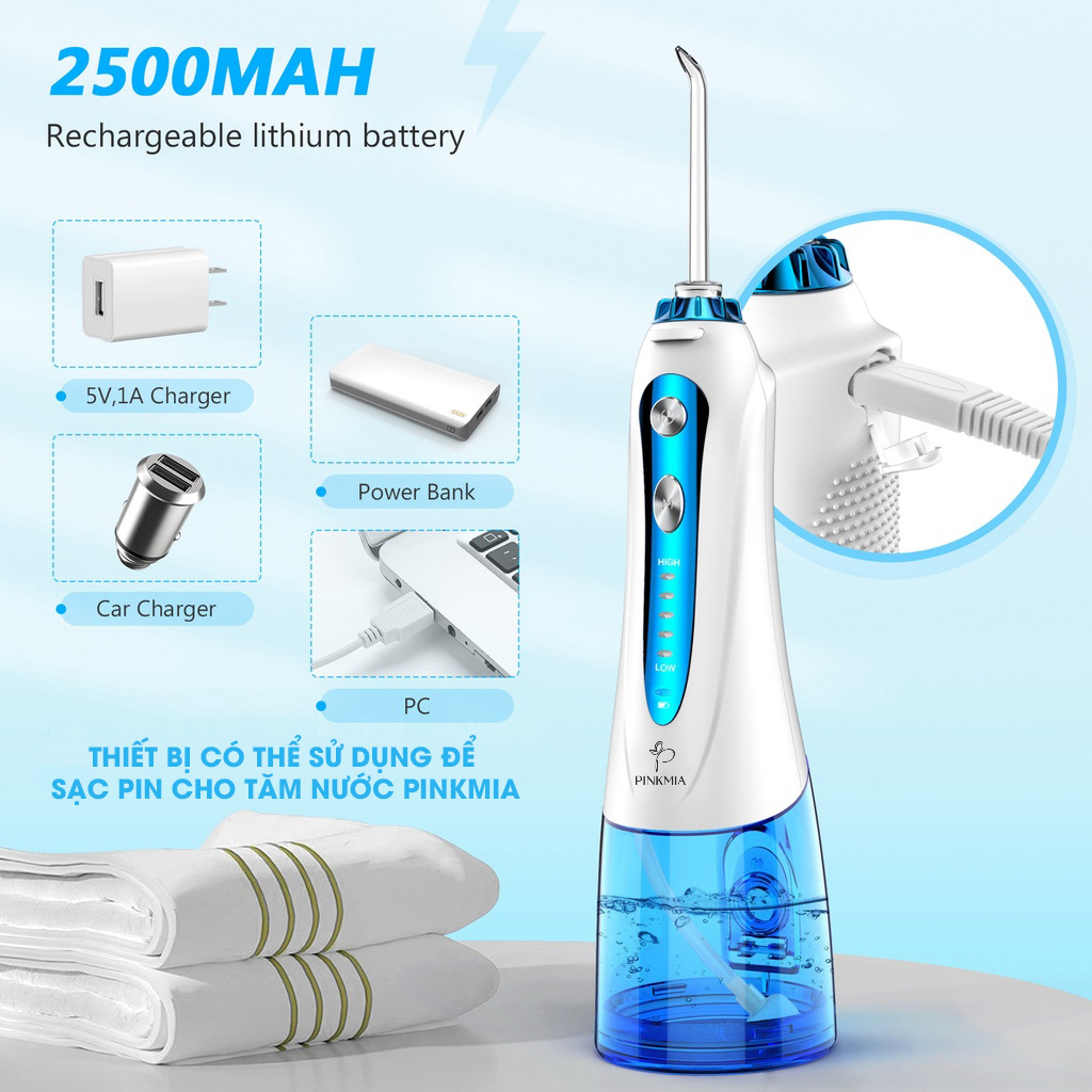 Máy Tăm Nước Pinkmia PM-12P Công Nghệ Mới Nhất 2023 Tặng Kèm Dây Sạc, Đầu Tăm, Túi Đựng