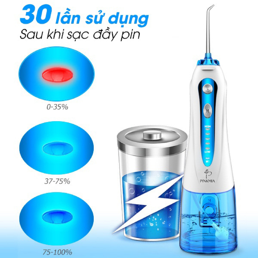 Máy Tăm Nước Pinkmia PM-12P Công Nghệ Mới Nhất 2023 Tặng Kèm Dây Sạc, Đầu Tăm, Túi Đựng