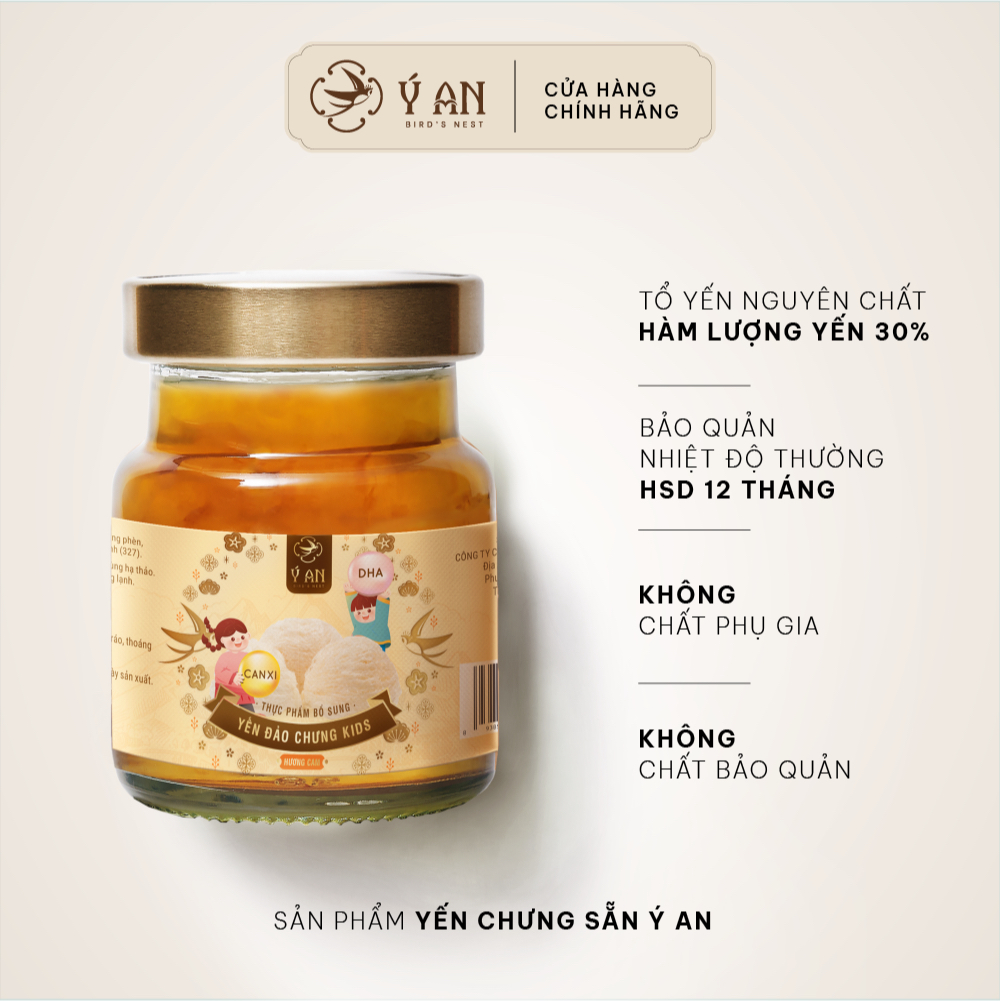 Yến chưng sẵn cho bé KID hương dâu, cam, vani Ý An tốt cho sức khoẻ hũ 70ml