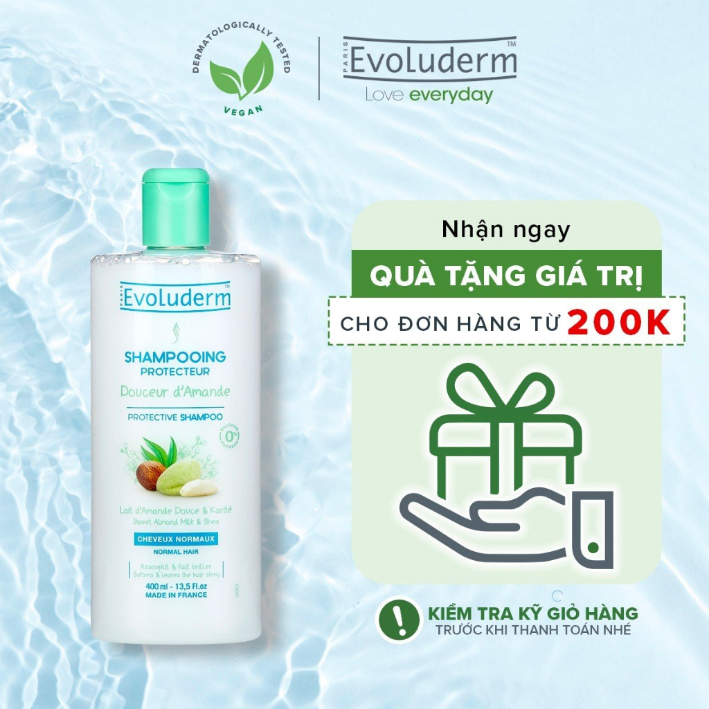 Dầu gội dành cho tóc thường Evoluderm Shampoing Protecteur Douceur d'Amande 400ml