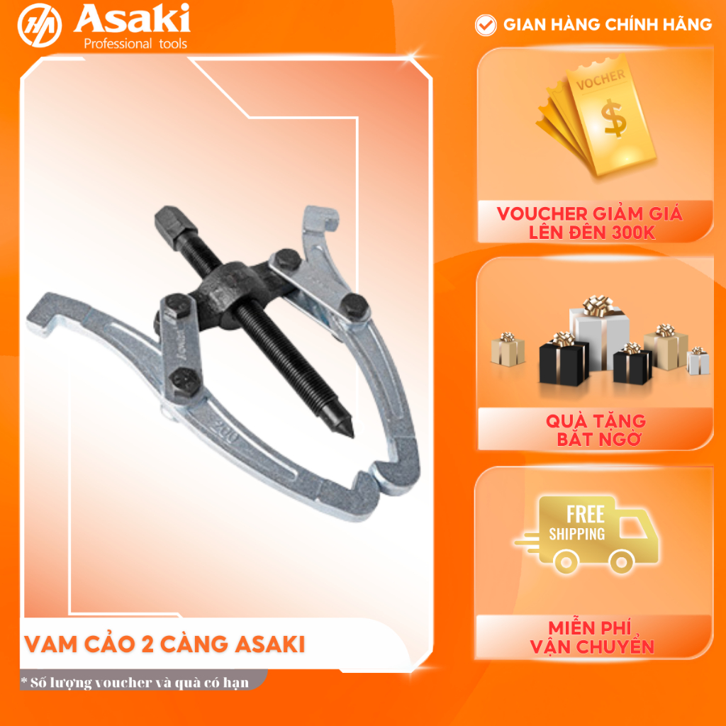 Cảo 2 chấu Asaki AK-1032 3"/75mm vam 2 càng đa năng tháo vòng bi chất liệu thép Chrome Vanidium Cứng Cáp