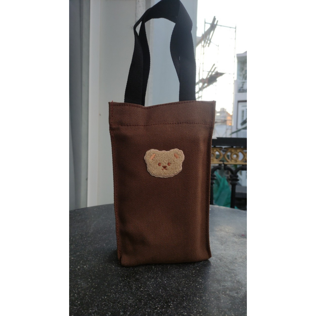 Túi nút hít đựng bình giữ nhiệt hình gấu dễ thương - cao 25cm x ngang 15cm x rộng 6cm