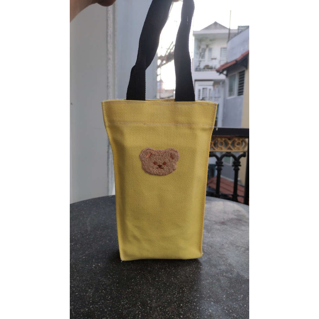 Túi nút hít đựng bình giữ nhiệt hình gấu dễ thương - cao 25cm x ngang 15cm x rộng 6cm