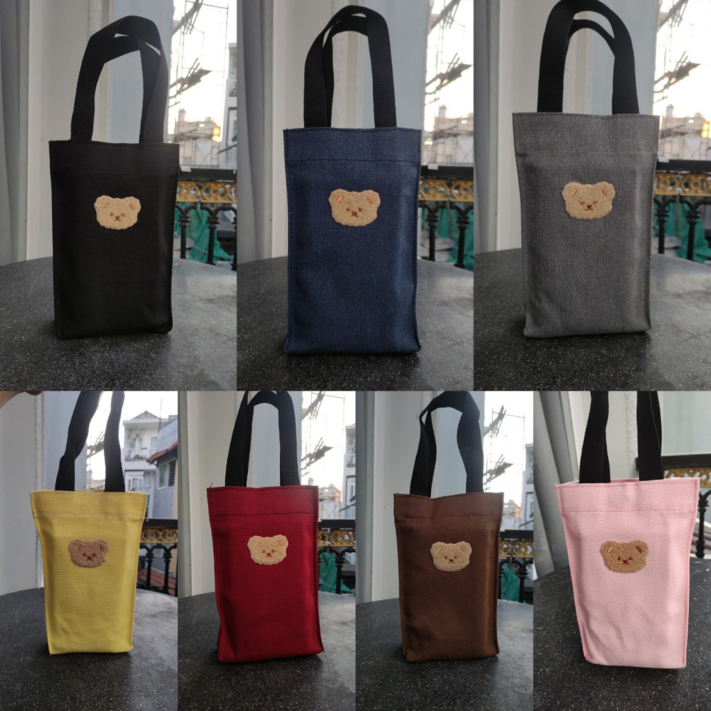 Túi nút hít đựng bình giữ nhiệt hình gấu dễ thương - cao 25cm x ngang 15cm x rộng 6cm