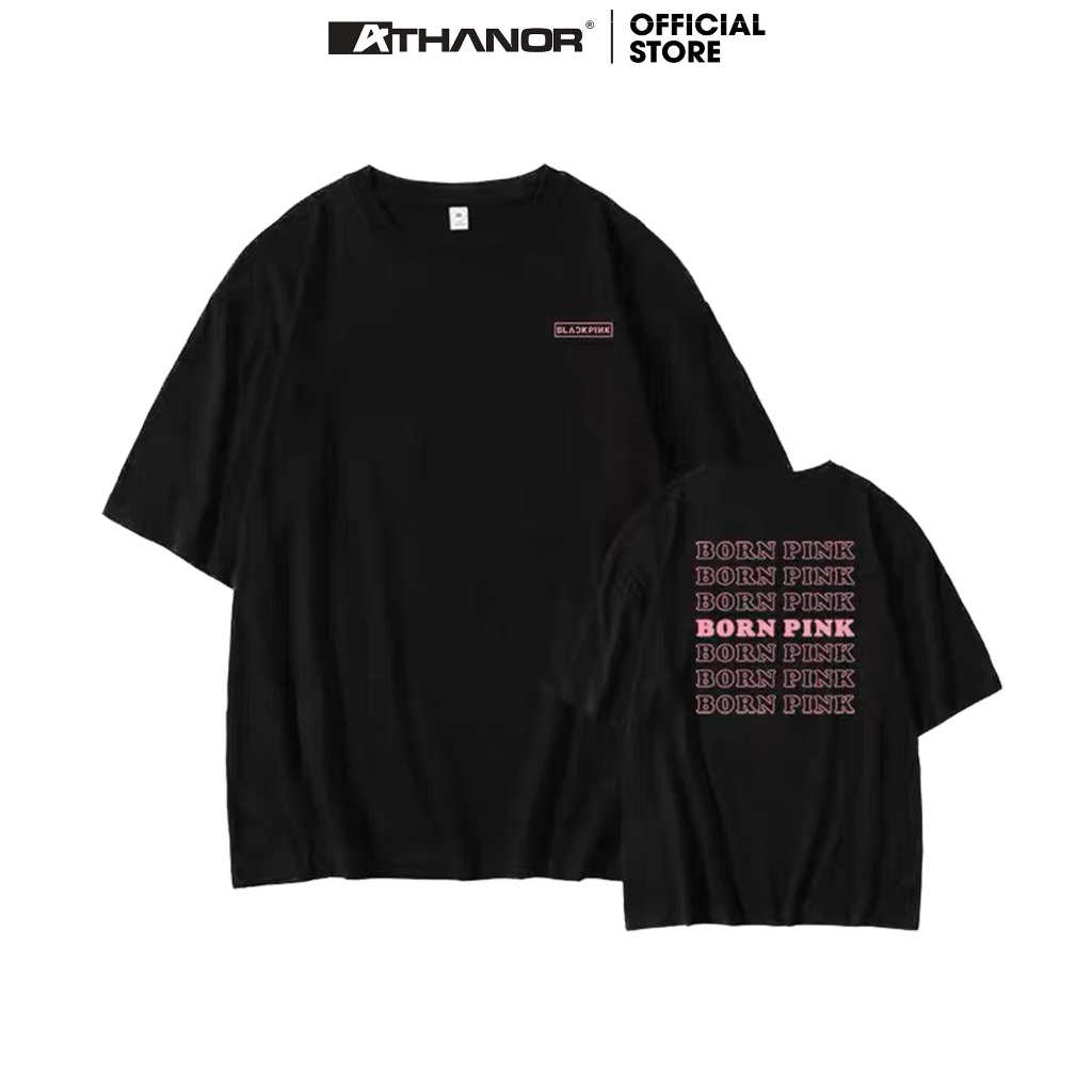 Áo Thun BLACKPINK x ATHANOR tay lỡ dáng rộng 100% cotton thoáng mát mẫu BORNPINK