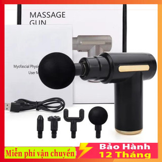 Máy massage cầm tay mini - Súng massage cầm tay đấm lưng mát xa trị liệu cổ vai gáy 4 đầu 6 chế độ, hàng tốt.