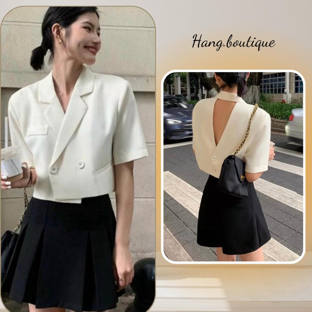 Set Áo Vest Crop Khoét Lưng Mix Chân Váy Xếp Li Dáng Ngắn Sang Chảnh Cho Các Nàng