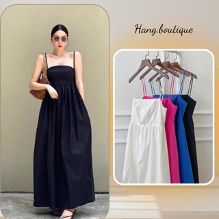 Váy maxi 2 dây cut out lưng bo thun dạo phố đi biển, đầm dáng suông chất kate thun