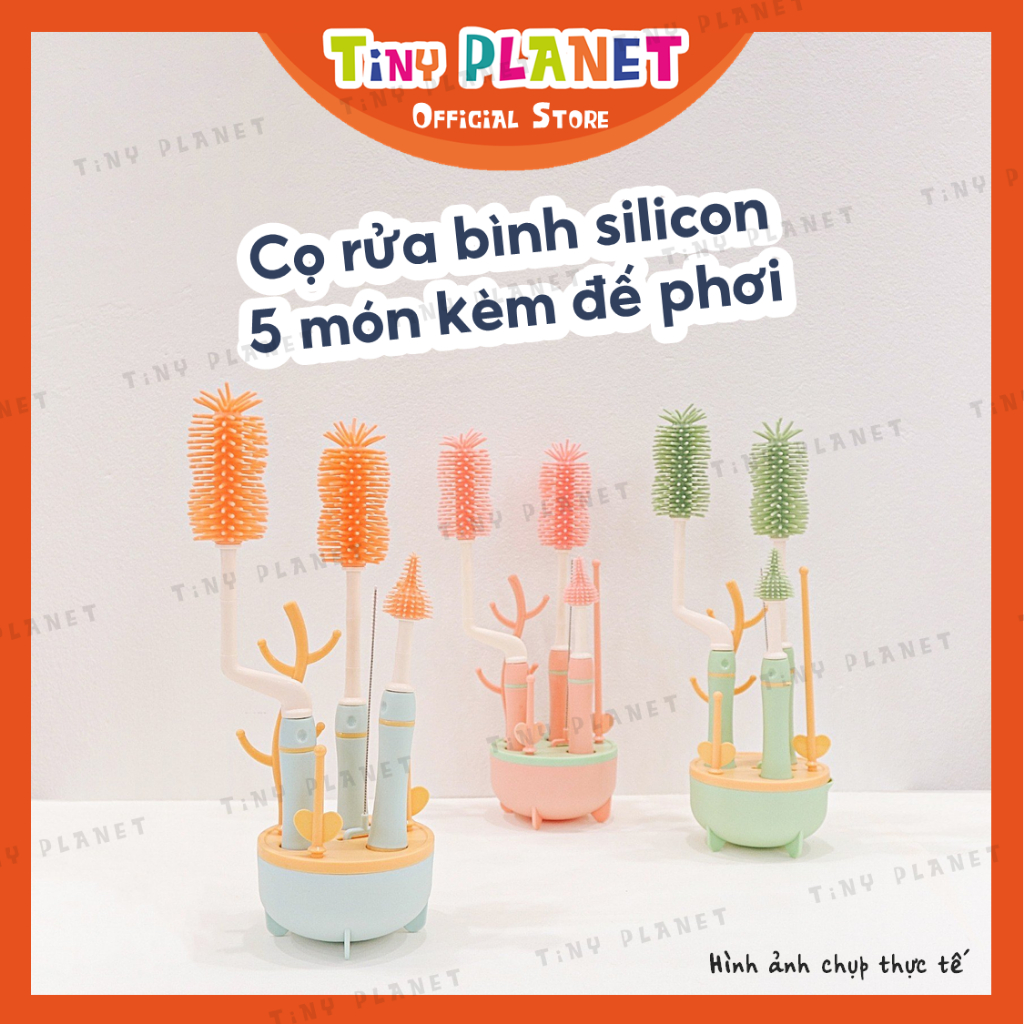 Cọ rửa bình có đế phơi chất liệu silicon 5 chi tiết xoay 360 độ Tiny Planet