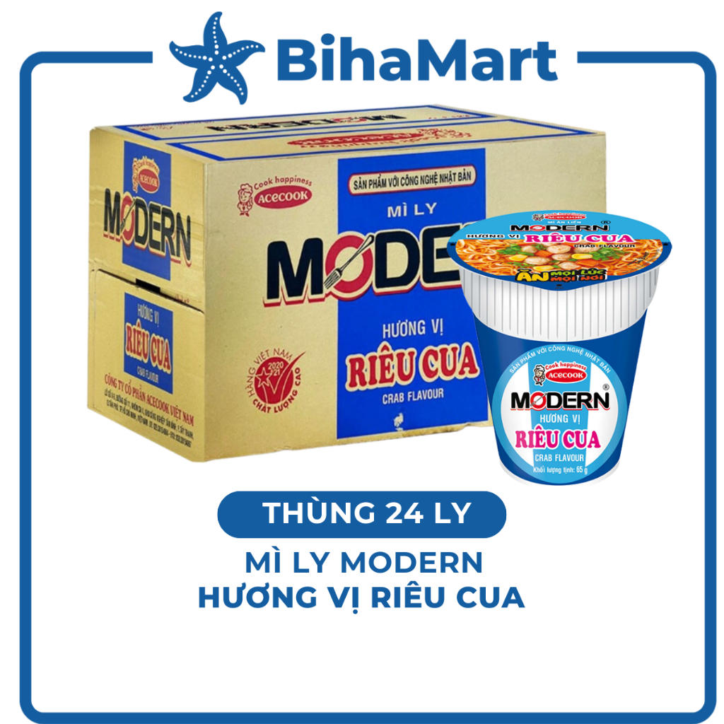 [THÙNG 24 LY] - ACECOOK - Mì ly Modern Riêu Cua (65g/ly) - Mì ly ăn liền Modern Hương Vị Riêu Cua - Mì ăn liền Riêu Cua