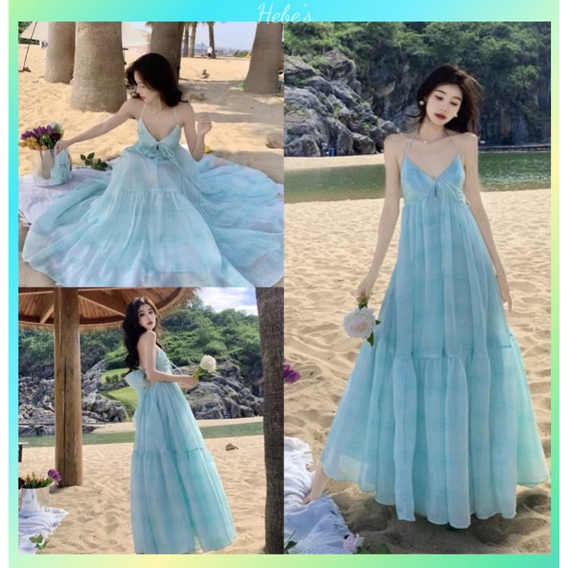 Đầm maxi họa tiết caro phong cách tiểu thử thời trang nữ hebe's X43