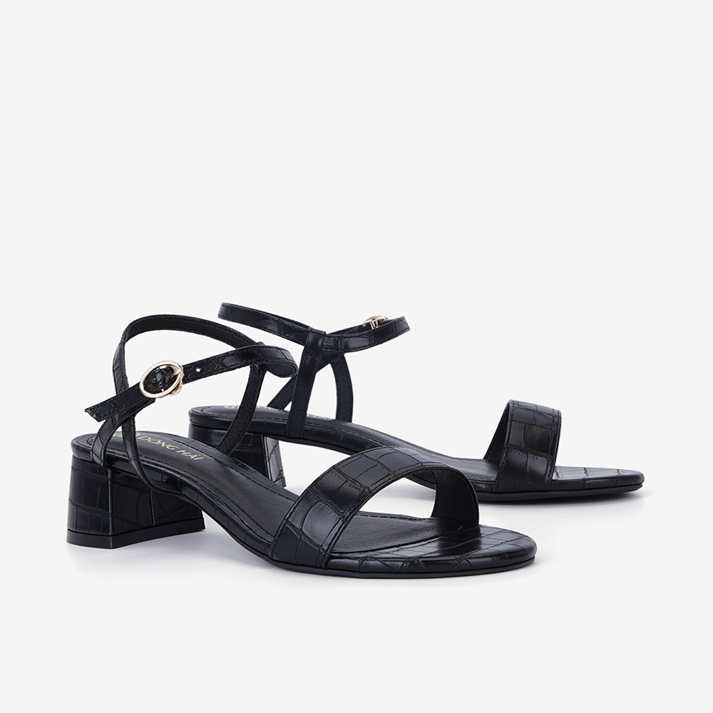 Giày Sandals Cao Gót Đông Hải Quai Ngang Dây Mảnh Gót Vuông Vân Da 5cm - S81O2