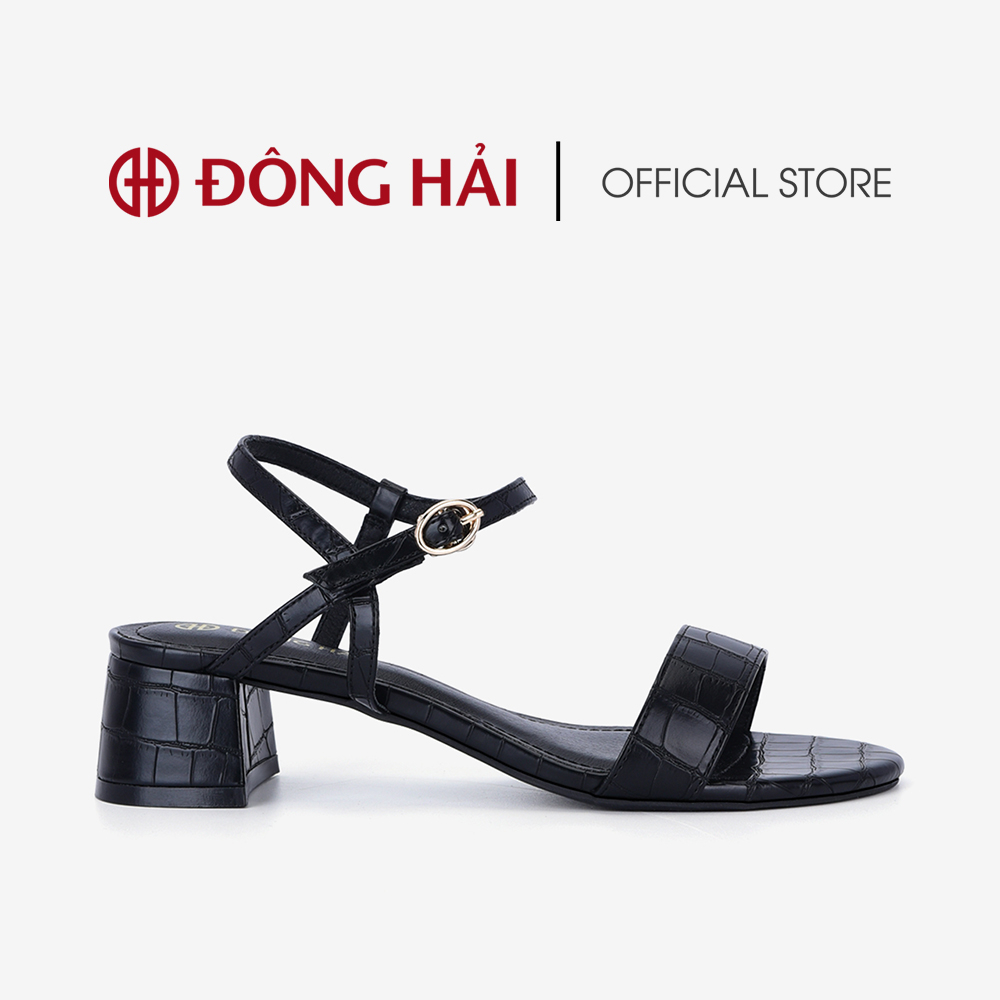 Giày Sandals Cao Gót Đông Hải Quai Ngang Dây Mảnh Gót Vuông Vân Da 5cm - S81O2