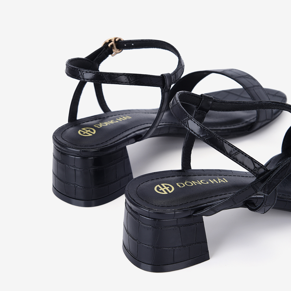 Giày Sandals Cao Gót Đông Hải Quai Ngang Dây Mảnh Gót Vuông Vân Da 5cm - S81O2