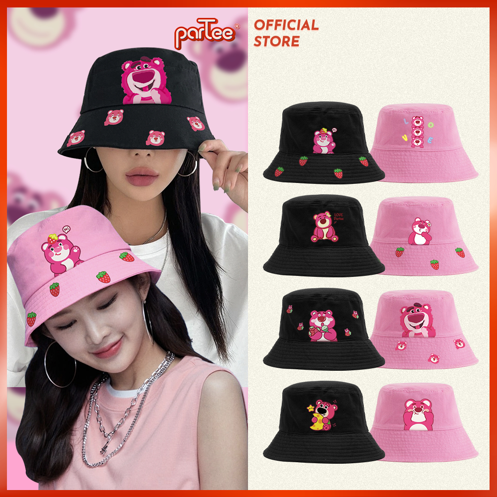 THƠM DÂU - Mũ Nón BUCKET Gấu Dâu Cute LOTSO In Gấu Bông Mùi Dâu Thơm Dâu Parteeshop