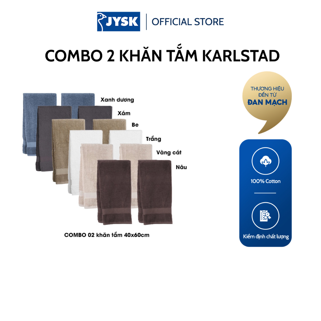 Bộ 2 khăn tắm cotton | JYSK Karlstad | 40x60cm nhiều màu