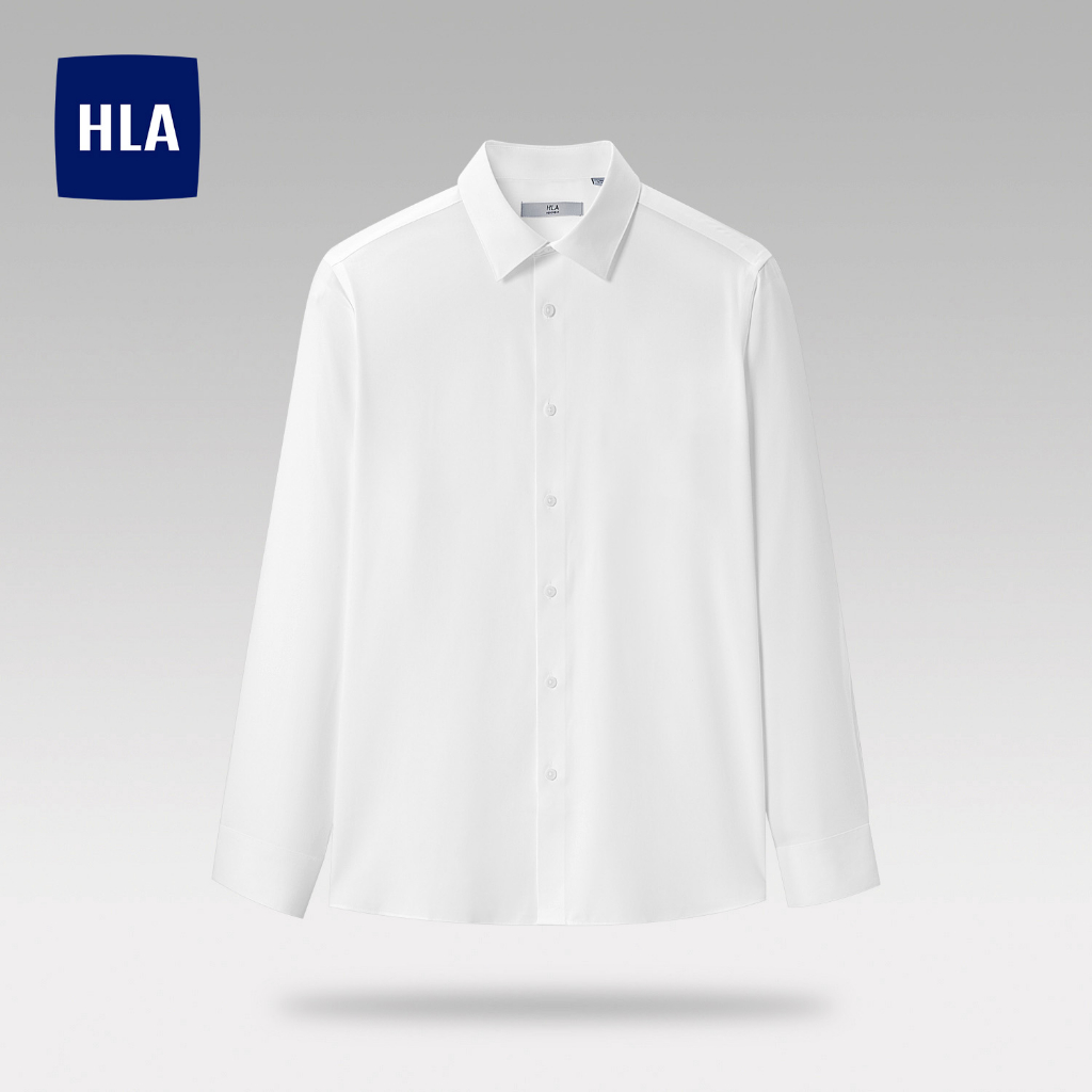 HLA - Áo sơ mi nam dài tay công sở co giãn thoải mái Micro-elastic solid color classic long-sleeved Shirt