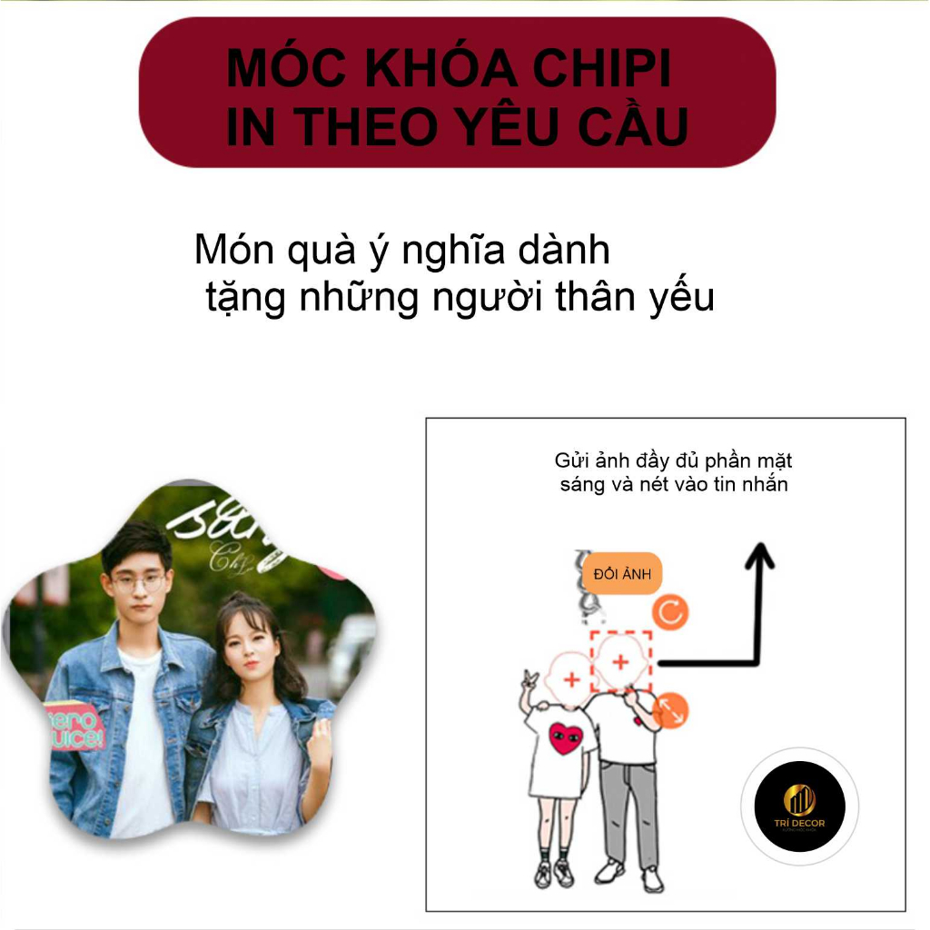 Móc khóa quà lưu niệm in hình chibi cute cặp đôi theo yêu cầu chất liệu mica