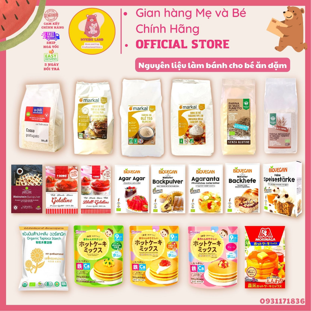 Nguyên Liệu Làm Bánh Hữu Cơ Cho Bé Ăn Dặm - Gelatine, Bột Nở, Bột Mì, Tinh Bột Bắp, Vụn Dừa, Rau Câu