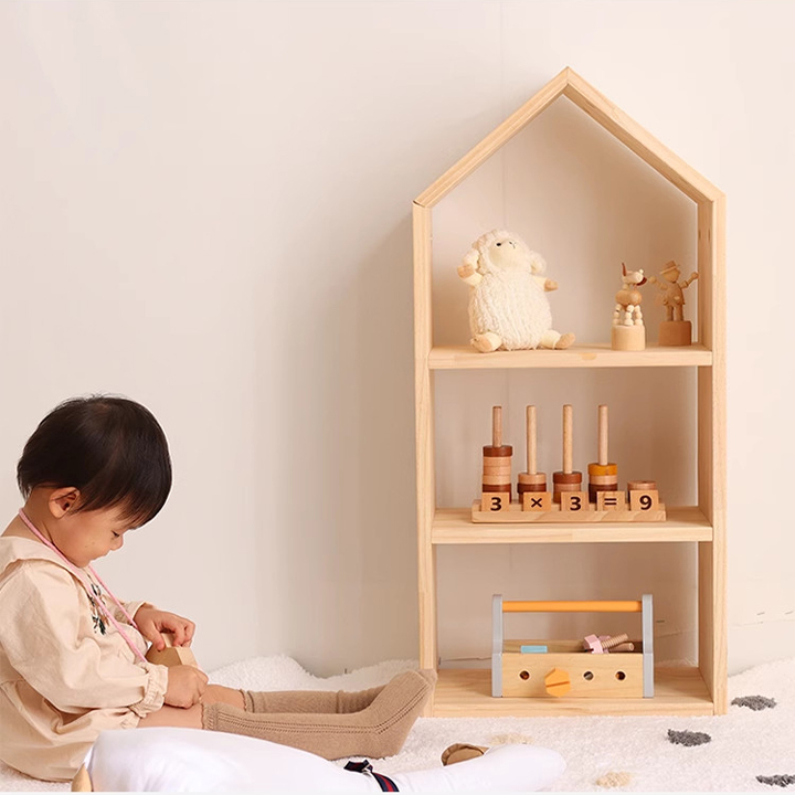 Kệ để đồ chơi cho bé, kệ trang trí phòng ngủ cho bé hình ngôi nhà bằng gỗ cao cấp