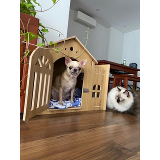 Chuồng cho Chó, nhà chó mèo bằng gỗ plywood cao cấp chống thấm nước, chống ẩm mốc, lau rửa nước sạch sẽ, size M(0-8kg)