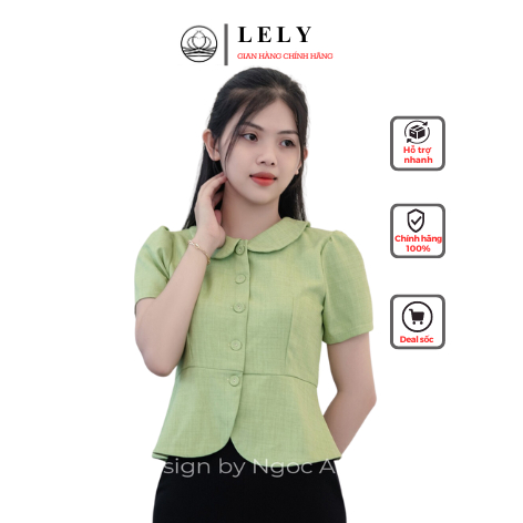 Áo sơ mi peplum công sở cổ tròn cúc bọc dáng ngắn chất cotton lanh LELY FASHION_A1723