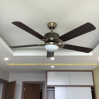Quạt trần 5 cánh vân gỗ động cơ dc inventer 6 số trang trí phòng khách sang trọng