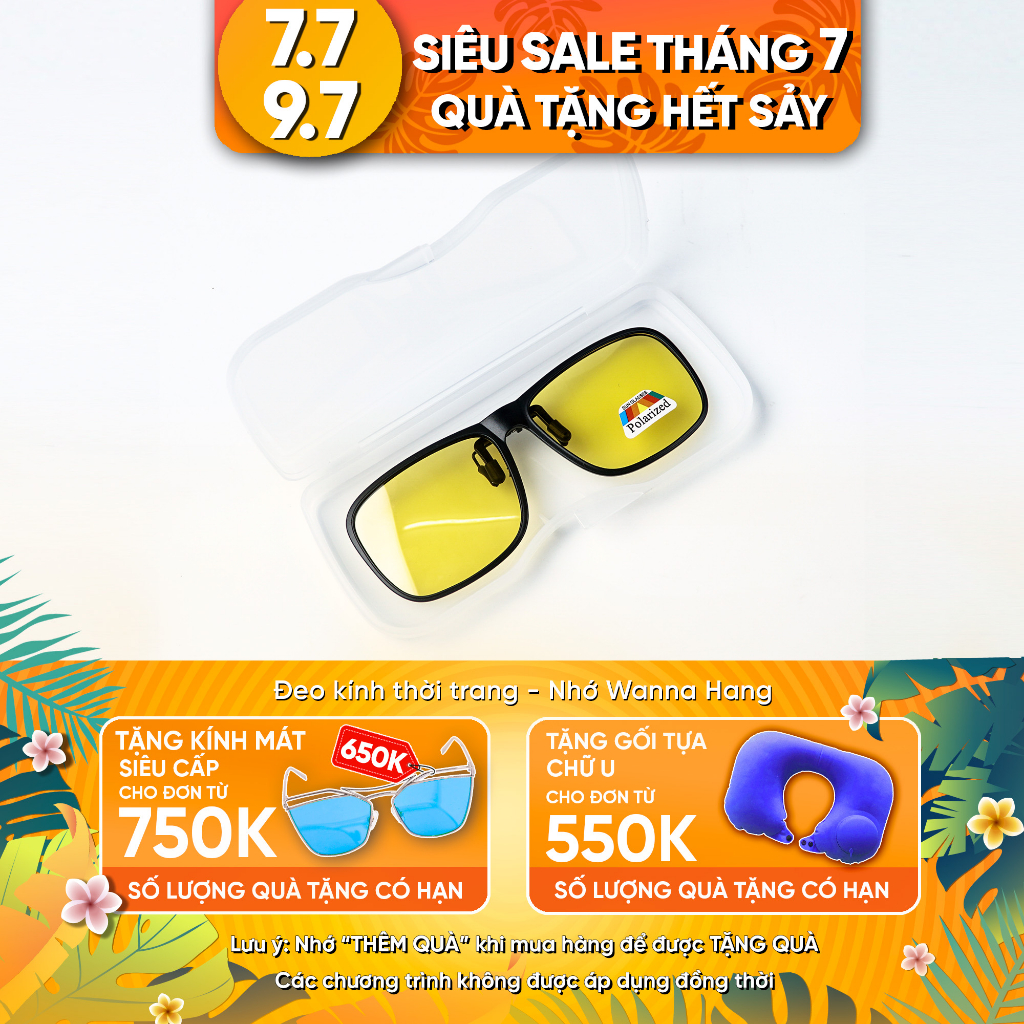 Tròng kính râm cận di động dạng kẹp dáng chữ nhật chống tia UV chống loá tháo lắp dễ dàng Wanna Hang PK10