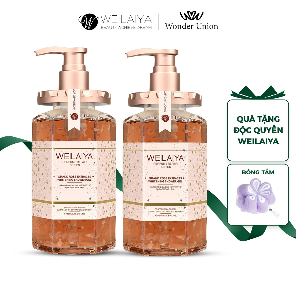 Sữa tắm trắng da cánh hoa hồng Damask Weilaiya Grand Rose Extracts Whitening Shower Gel 450ml Combo 2 chai