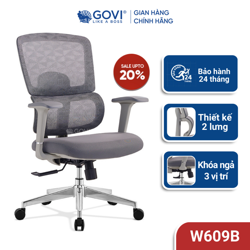 Ghế xoay văn phòng Win W05B - Tựa tay cố định, lưng bọc lưới thoáng mát,khóa cố định 3 vị trí linh hoạt