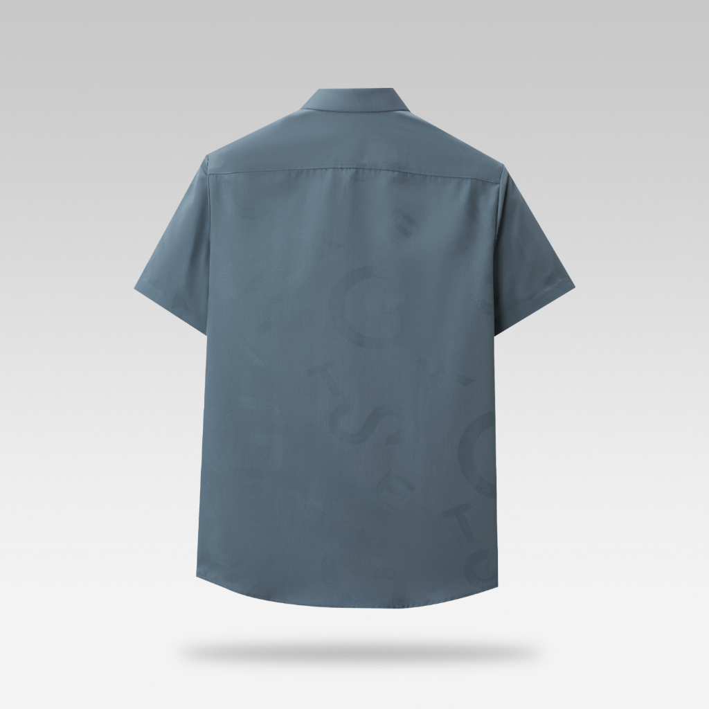 HLA - Áo sơ mi nam ngắn tay thoáng mát vân chữ chìm Letter embelished Ice silk tech short-sleeved Shirt