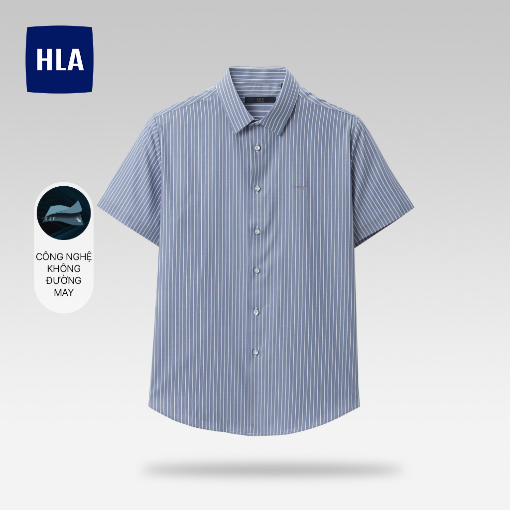 HLA - Áo sơ mi nam ngắn tay sọc trắng công nghệ không đường may Casual striped seamless short-sleeved Shirt