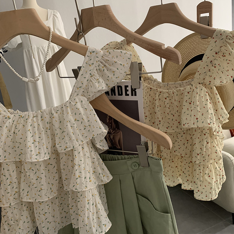 Áo voan hoa nhí kiểu nữ Xếp 3 tầng Baby doll Bánh bèo Hàn Quốc Áo voan kiểu nữ Bánh bèo Nữ tính