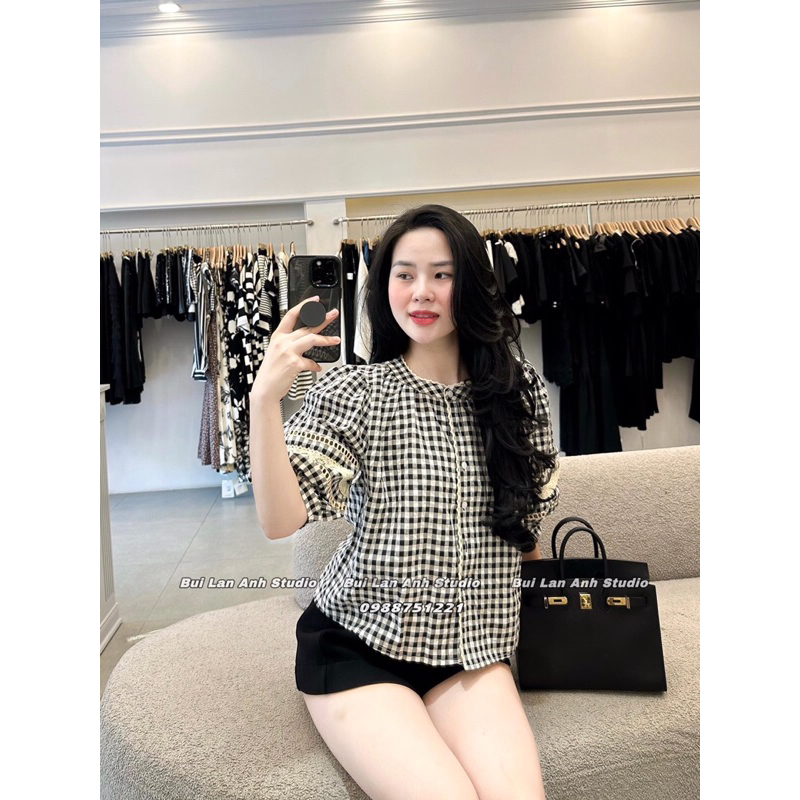 ÁO KẺ CỔ TẦU PHỐI REN TAY BỒNG