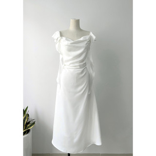 Maide Đầm Lụa Cổ đổ xếp li eo Lena Dress ( TRẮNG)