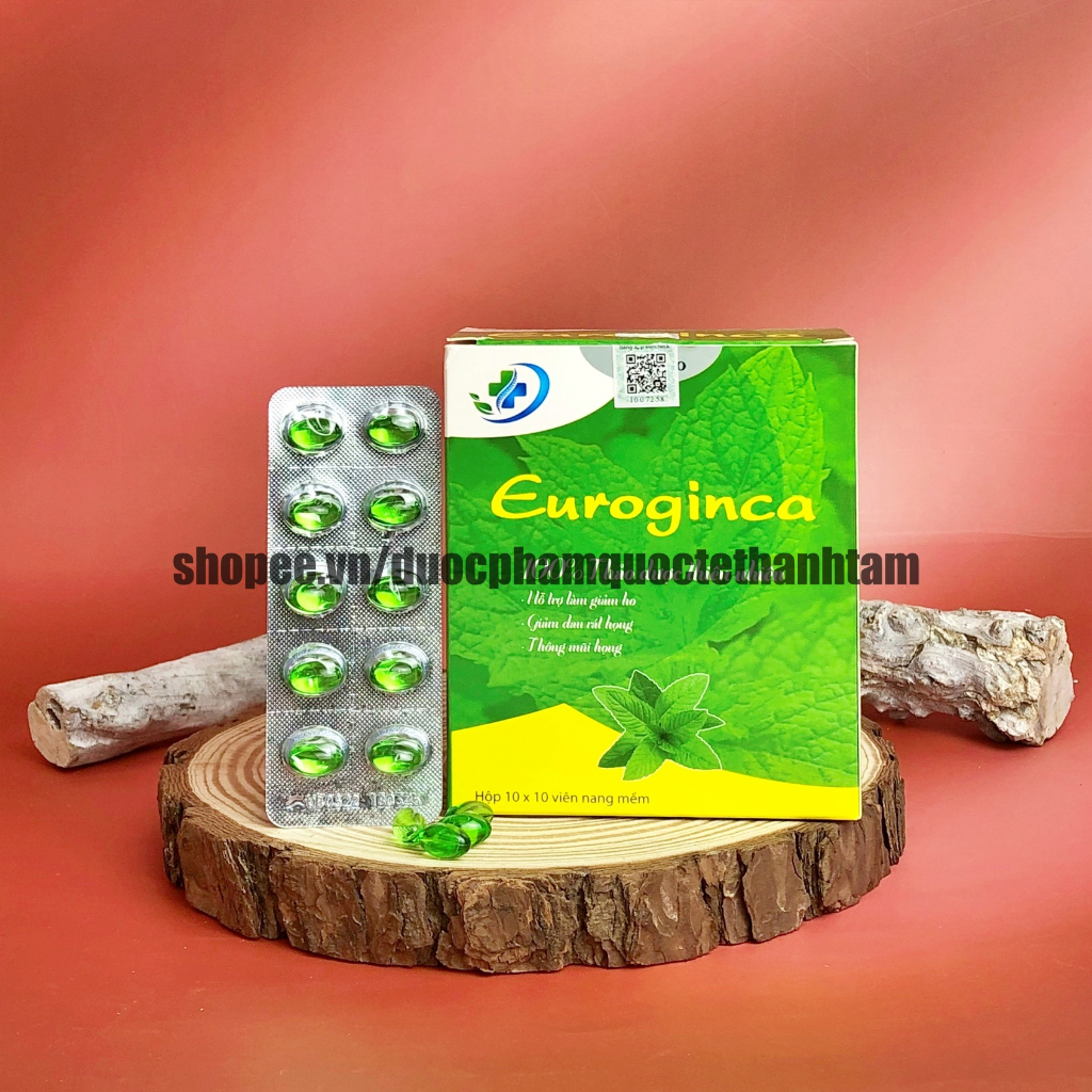 Viên tinh dầu tràm Euroginca bổ sung tinh dầu bạc hà giúp giảm ho, giảm đau họng - Hộp 100 viên