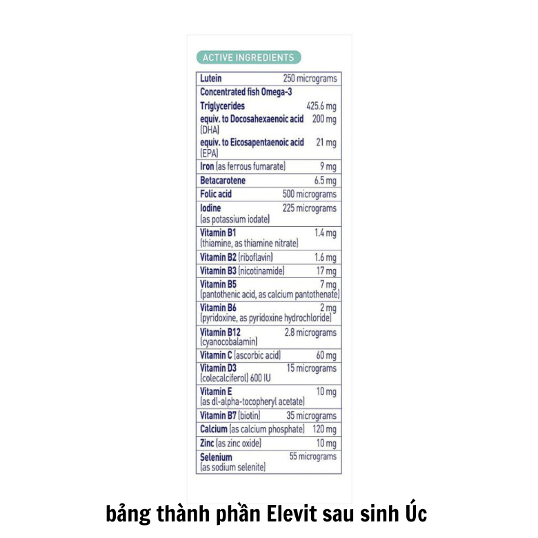 TPCN Vitamin Tổng Hợp Elevit Bầu - Bú Sau Sinh Úc