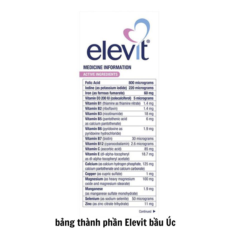 TPCN Vitamin Tổng Hợp Elevit Bầu - Bú Sau Sinh Úc