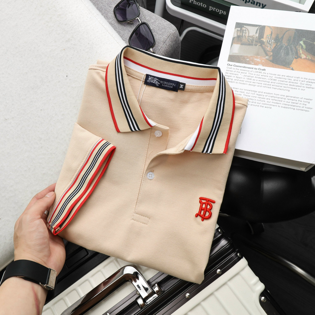 Áo thun có cổ polo tay ngắn Burberry basic vải cá sấu co dãn 4 chiều dày dặn xuất xịn