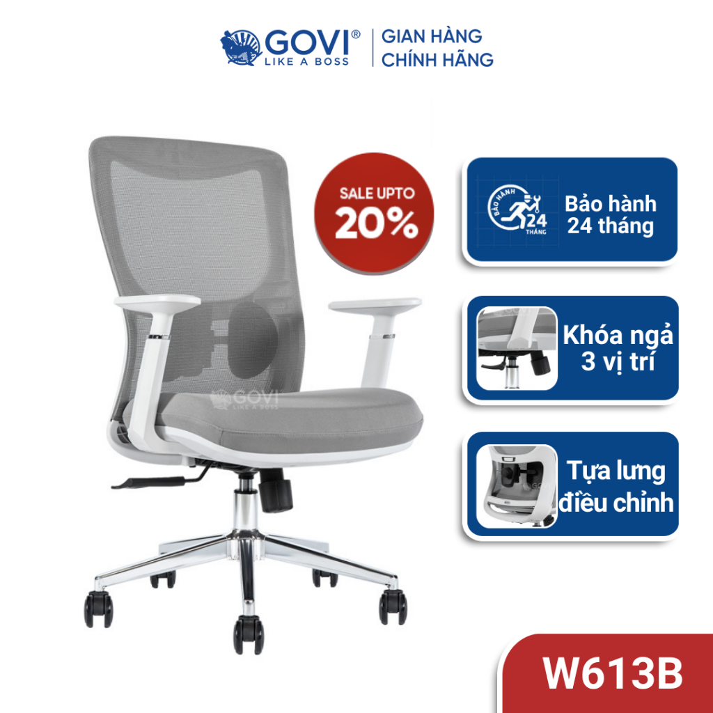 Ghế xoay văn phòng Win W01B - Khung ghế chắc chắn, đệm ngồi đàn hồi tốt, lưng lưới thoáng khí, tay nhựa PP