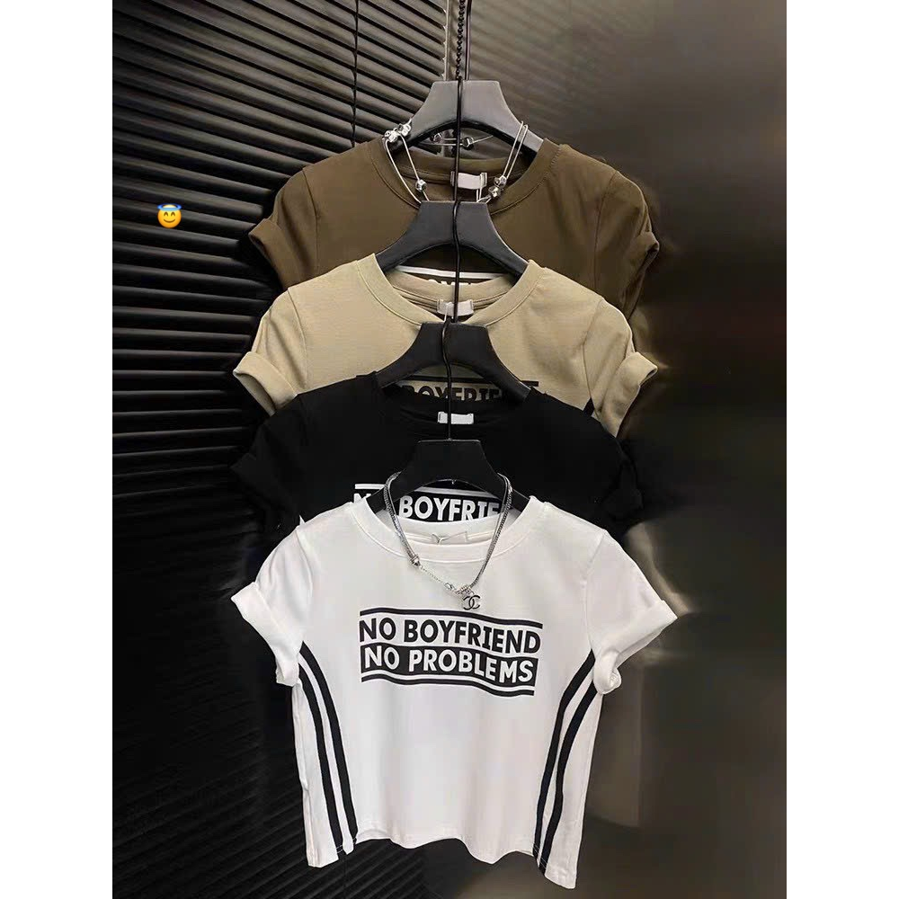 Áo thun croptop tay ngắn có sọc 2 bên siêu cá tính