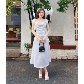 Maide Đầm Lụa Cổ đổ xếp li eo Lena Dress