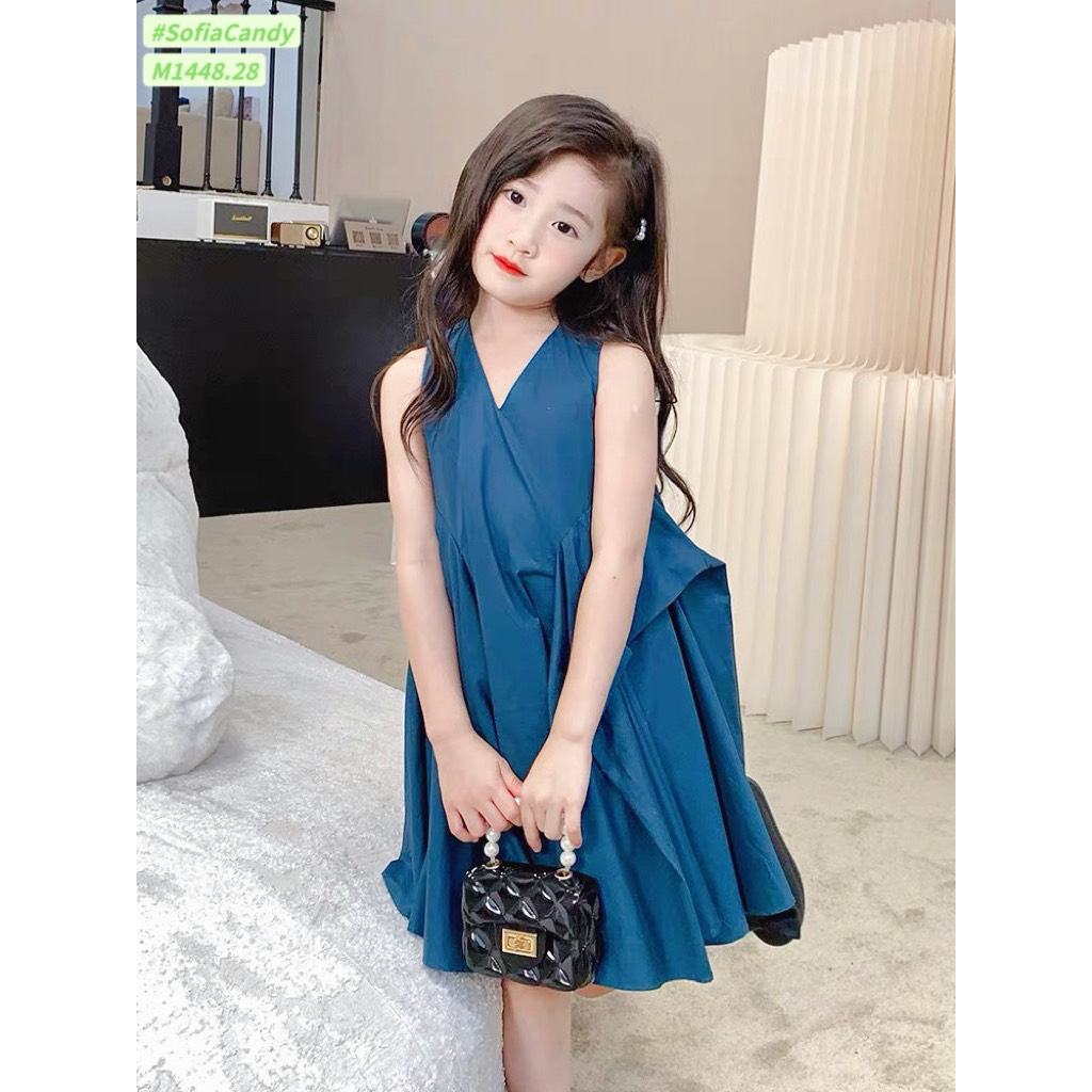 Váy bé gái, Váy đầm bé gái. Đầm xòe vintage bé gái sang chảnh chất thô cotton Hàn mềm mát size đại 10Y 40kg