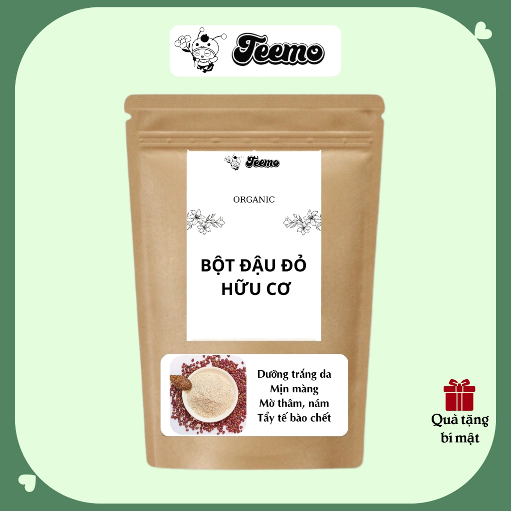 Bột đậu đỏ nguyên chất Organic siêu mịn làm sáng da, mờ thâm sạm, tẩy tế bào chết nhẹ nhàng