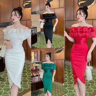 Đầm dự tiệc body bẹt vai cao cấp-TKO TẶNG KÈM HOA TAI THỜI TRANG