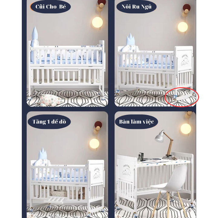Cũi Em Bé Kích Thước 105x60cm  Chức Năng 6in1- Kiwi.baby.shop